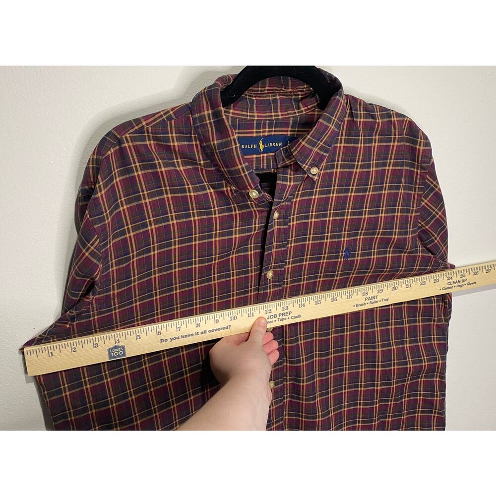 Ralph Lauren LS Button Down Men's L Burgundy Plaid Cotton Classic Preppy GUC - Picture 9 of 9